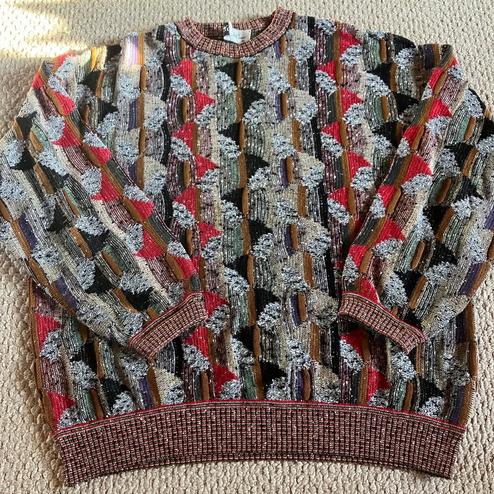 Vintage St Croix Multi Color 3D Knit Grandpa Coogi Biggie Crosby Style Sweater M